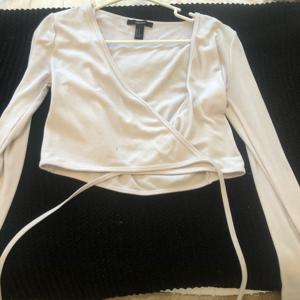 Wrap long sleeve crop top